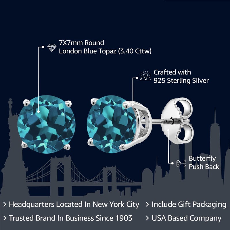 Gem Stone King 2-4 Cttw Round Gemstone Birthstone Stud Earrings For Women Men | 925 Sterling Silver | Round 7MM | Fine Jewelry Gifts for Her Mom Women Wife Men - Image 2